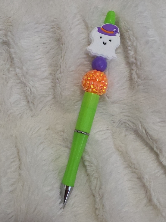 Handcrafted Other - Cute Ghost Top Green Pen with Orange and Purple Accents